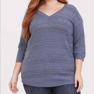 Torrid Pointelle Tunic V Neck 3/4 Sl Sweater SZ 00X